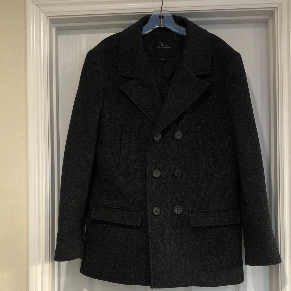 Marc Anthony Black Double-Breasted Peacoat